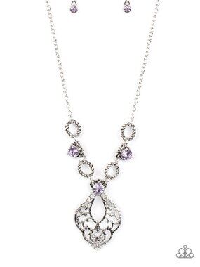 Paparazzi Purple and Silver Necklace and Earrings Set (NS380)